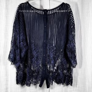 Navy Blue Lace Blouse ~Size 3X Whimsygoth Bobo Festival Witchy